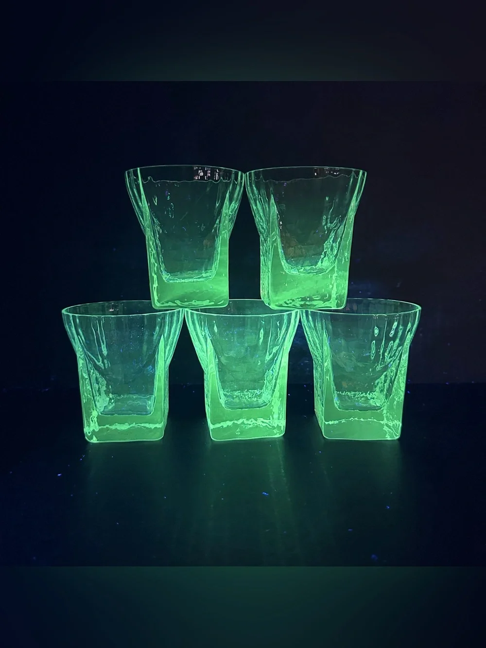 MCM Ice Cube Cocktail Glass Set of 5 Square Base St Regis UV Manganese Glow
